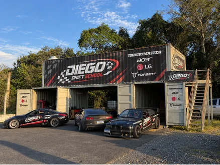 Diego Drift School garage and branded training facility in Brazil